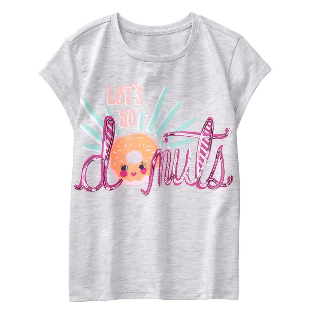 Gymboree Let's Go Donuts Embellished Tee, Heather Gray, Size S (5/6)